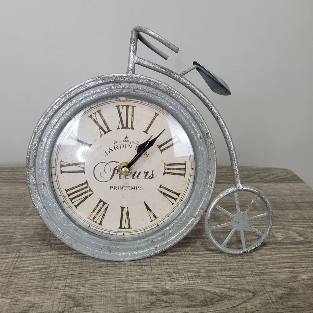 Farmhouse Bicycle Desk Shelf‎ Tabletop Clock Roman Numeral Rustic Shabby Decor
